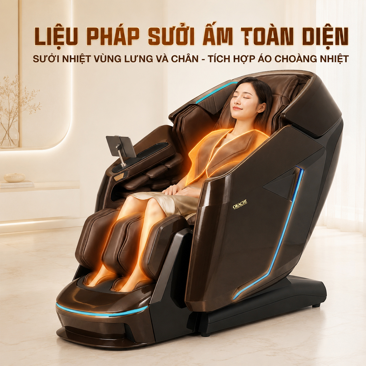Ghế massage 5D DUAL CORE MASTER OKACHI JP-9986 (Nâu)